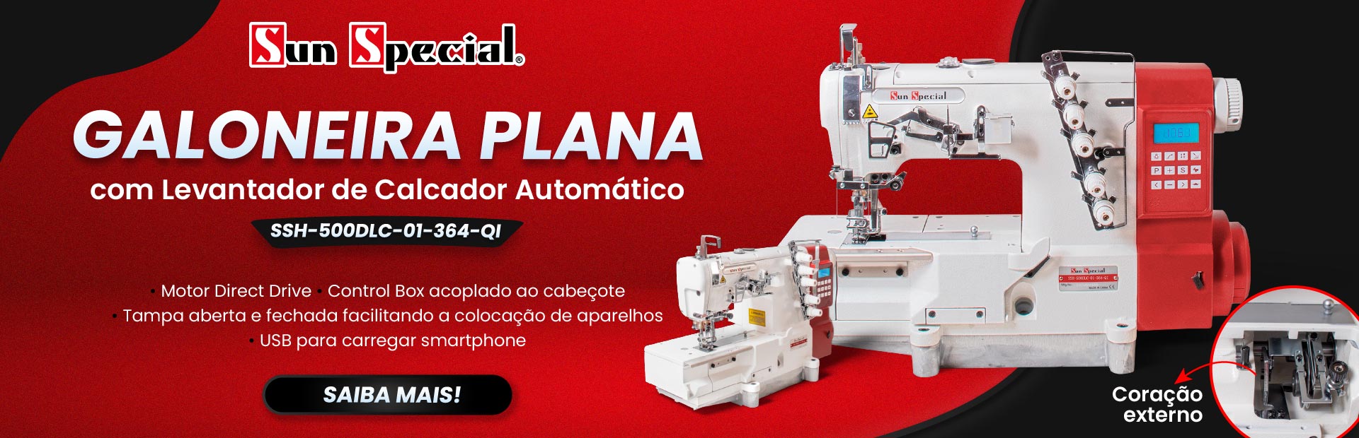 Máquina Costura Industrial Galoneira Plana SSH-500DLC-01-364-QI - Sun Special
